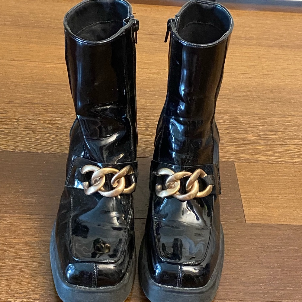 Steve Madden Black Boots with Gold Chain Accent